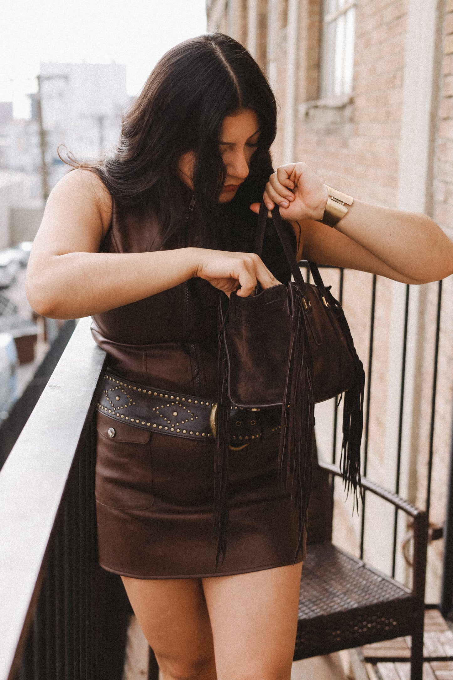 Gimmie Brown Leather Dress